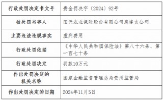 国元农险两家支公司因虚列费用被罚款20万元