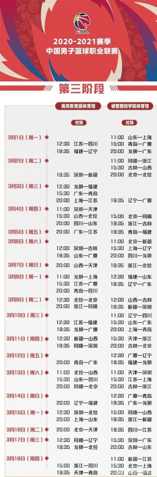 cba新赛季完整赛程表(cba新赛季完整赛程表格)