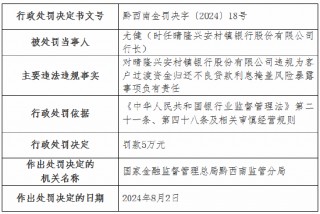 晴隆兴安村镇银行被罚30万元：违规为客户过渡资金归还不良贷款利息掩盖风险暴露
