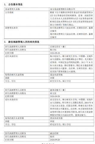 南方基金完成高管团队换届：常克川、朱运东、史博卸任 新任陈莉、李海鹏、孙鲁闽、侯利鹏、茅炜为副总经理