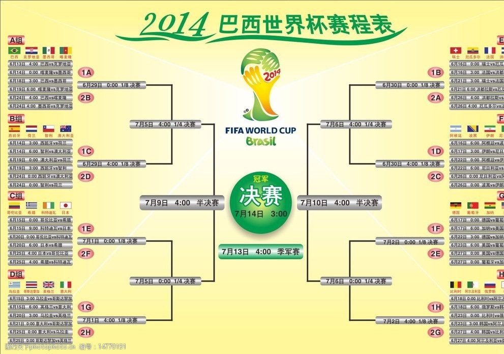 2014世界杯全赛程表(2014世界杯赛程表及比分)  第1张