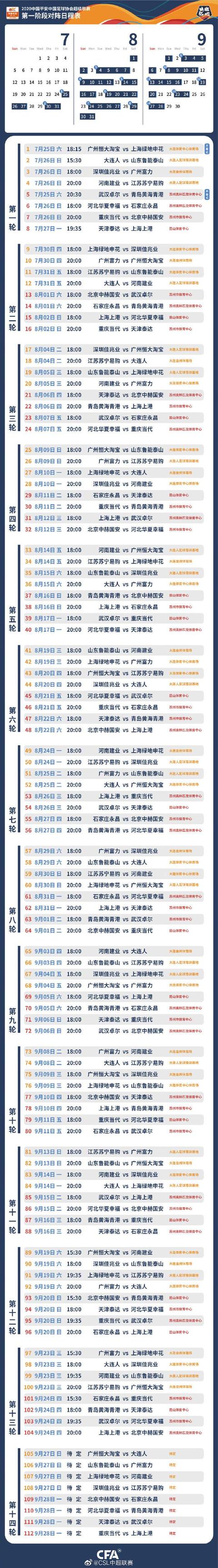 中超赛程公布(中超赛程2021)  第2张